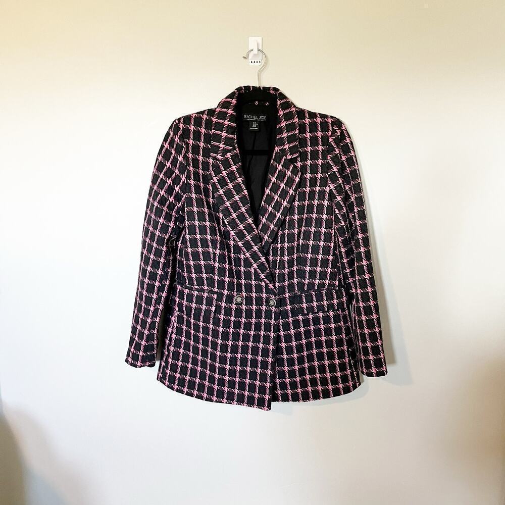 Rachel Zoe pink houndstooth tweed blazer‎ double breasted size xs